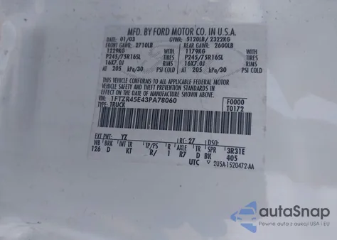 2003 Ford Ranger Edge/Xlt z USA, uszkodzony, nr VIN 1FTZR45E43PA78060